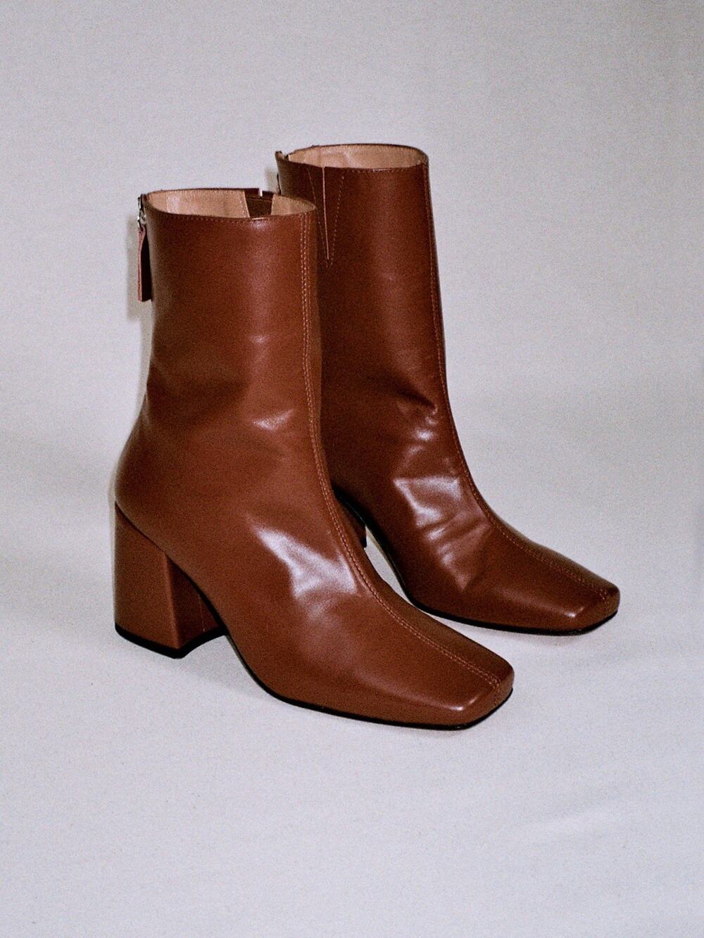 About Arianne Red Brown Chestnut Leather Square Toe Nico Heeled Boots 39 / US 9